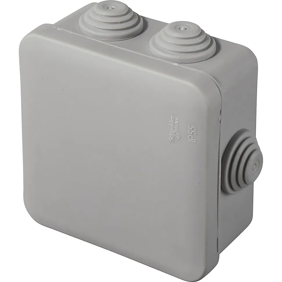 Boîte de dérivation carrée extérieure avec 7 passe-câbles et système de verrouillage 80 x 80 x 45 mm Schneider Electric Mureva gris