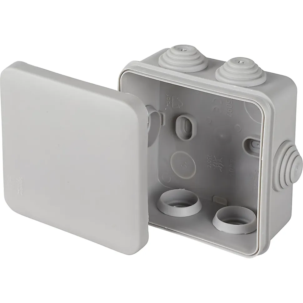 Boîte de dérivation carrée extérieure avec 7 passe-câbles et système de verrouillage 80 x 80 x 45 mm Schneider Electric Mureva gris