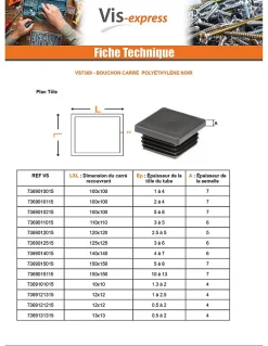 Bouchon carré 95X95 épaisseur tole du tube 3.5 à 5.5 Polyethylène noir - 1 pièce
