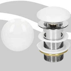 Bouchon de vidange LuxeBath H109mm blanc universel pop-up pour lavabo avec trop-plein joints inclus