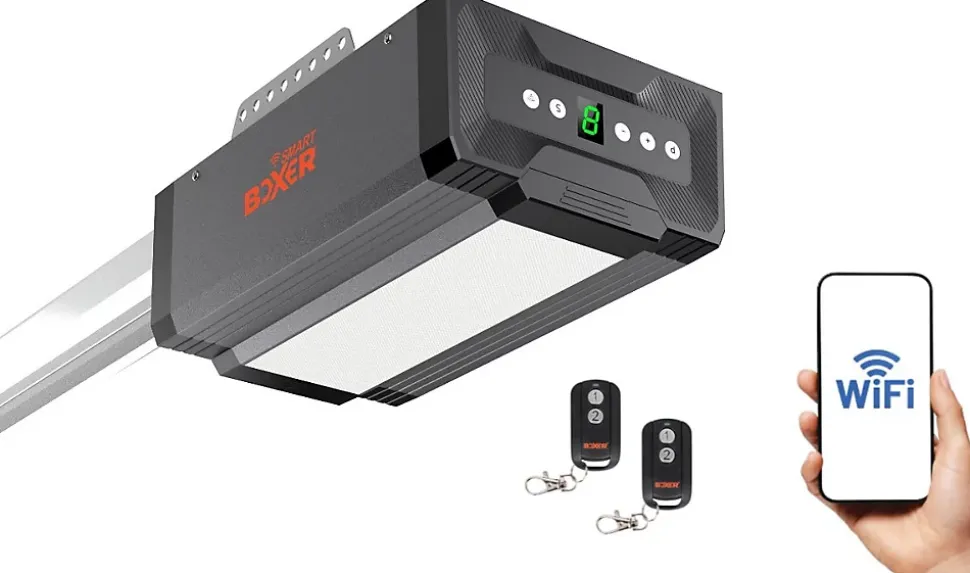 Boxer Ouvre-porte de garage WiFi 1000N modèle 5000, app smartphone, 2 télécommandes, rail 3,5 m