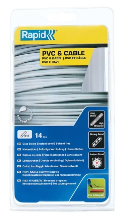 Bâtons de colle PVC & câbles 12 mm. Parfait pour les travaux de fixation et de réparation. Paquet de 14 bâtons longs.