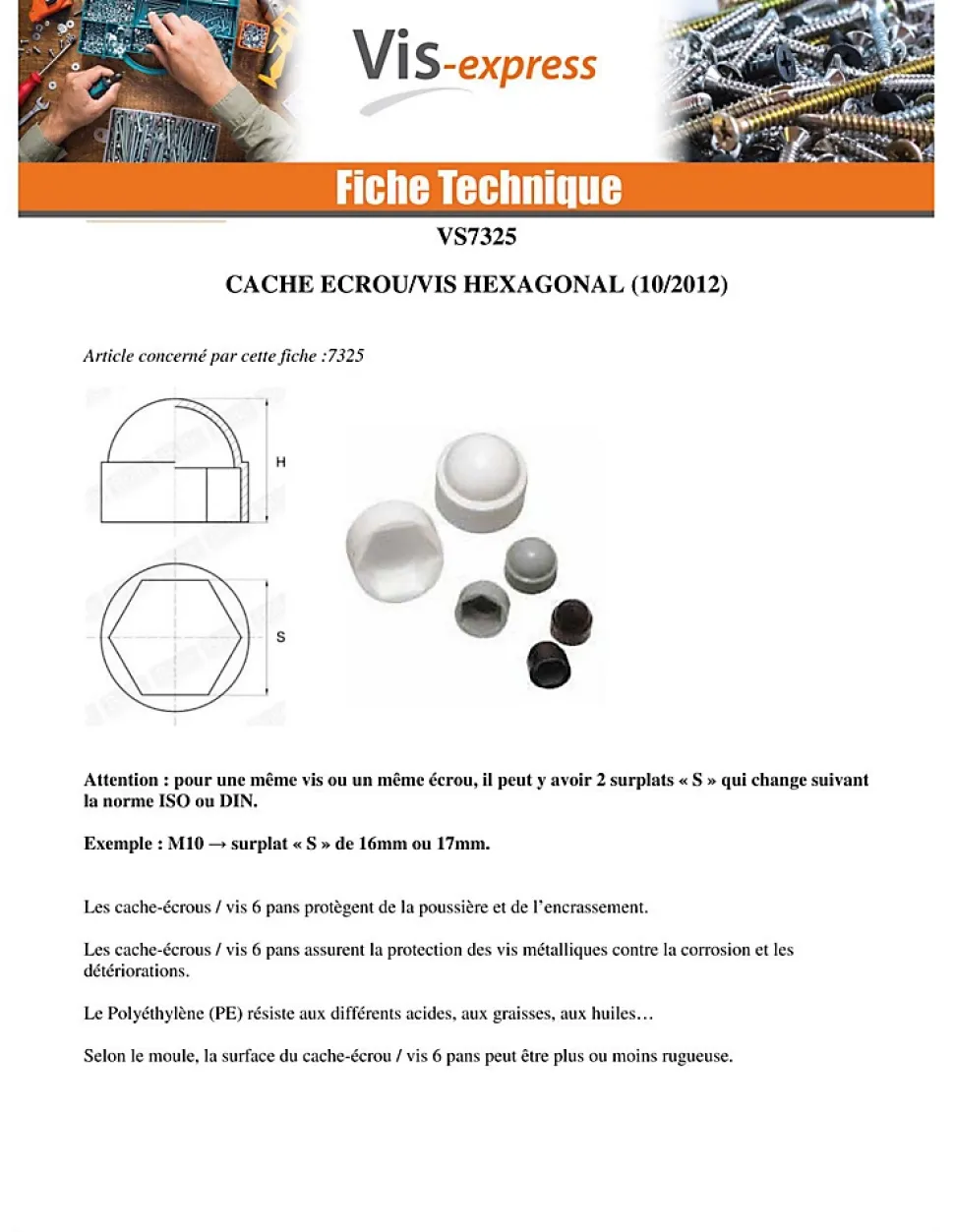 Cache Ecrou ou cache tête vis Tête hexagonale TH M18 nylon blanc Sur plat 27 - 10 pièces