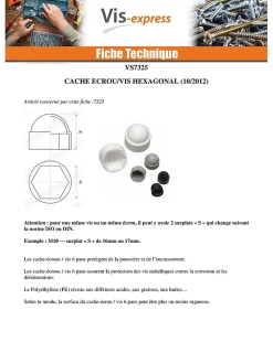 Cache Ecrou ou cache tête vis Tête hexagonale TH M8 nylon blanc Sur plat 13 - 500 pièces