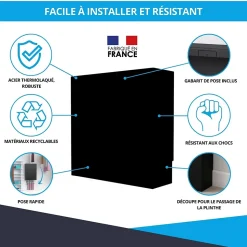 Cache nourrice plomberie ATOLE en acier Noir - Largeur fixe - Taille 4 : 650 x 450 x 150 mm