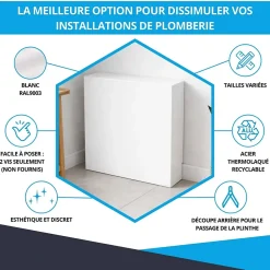 Cache nourrice plomberie ATOLE en acier Blanc - Largeur fixe - Taille 6 : 650 x 850 x 150 mm