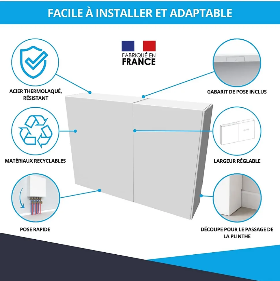 Cache nourrice plomberie ATOLE en acier Blanc - Largeur réglable - Taille 2 : 450 x 605 à 1150 x 150 mm