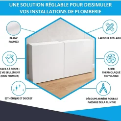 Cache nourrice plomberie ATOLE en acier Blanc - Largeur réglable - Taille 3 : 650 x 355 à 650 x 150 mm