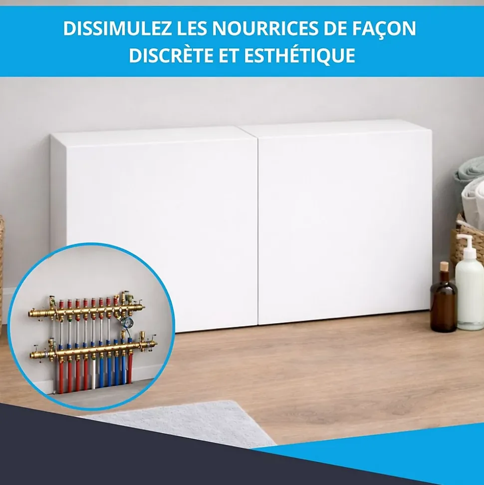 Cache nourrice plomberie ATOLE en acier Blanc - Largeur réglable - Taille 3 : 650 x 355 à 650 x 150 mm