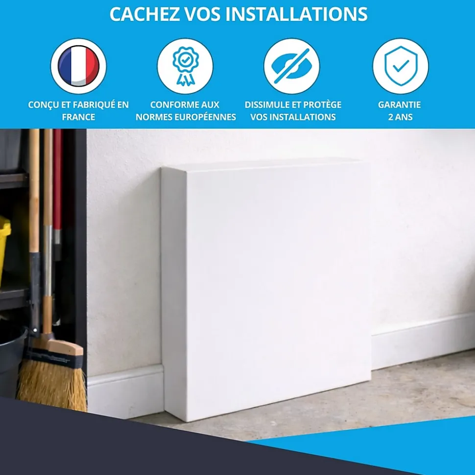 Cache nourrice plomberie ATOLE en acier Blanc - Largeur fixe - Taille 5 : 650 x 650 x 150 mm