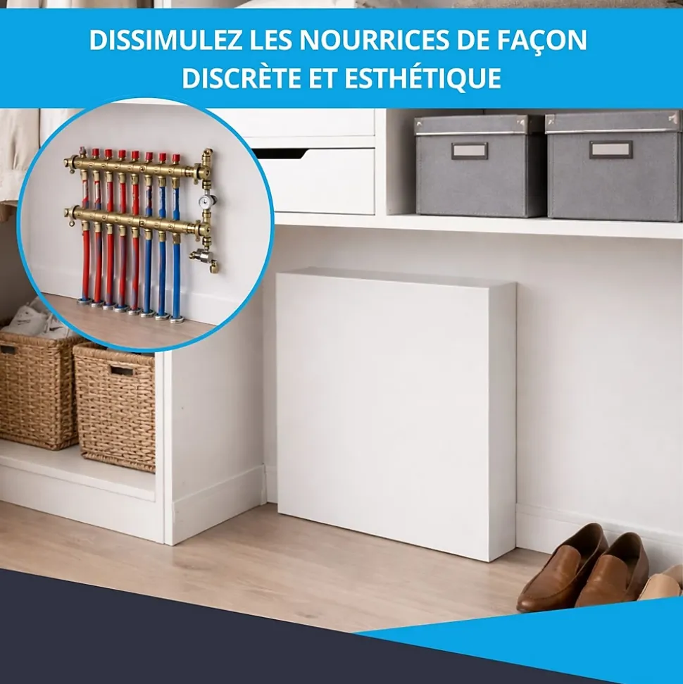 Cache nourrice plomberie ATOLE en acier Blanc - Largeur fixe - Taille 2 : 450 x 650 x 150 mm