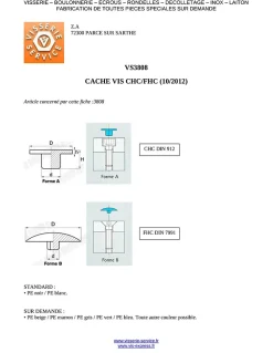 Cache tête Vis CHC FHC Clé de 8 HC8 8.5X15 Nylon RAL9010 blanc pur - 1 pièce