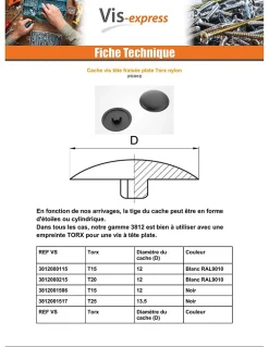Cache vis Tête fraisée TORX TORX T25 Diamètre de tête: 13.5 nylon blanc - 100 pièces