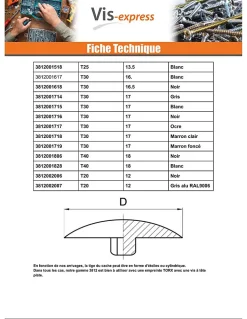Cache vis Tête fraisée TORX TORX T25 Diamètre de tête: 13.5 nylon blanc - 100 pièces