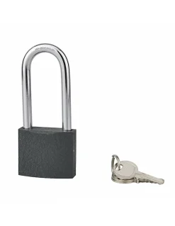 Cadenas ACERA gris à clé, base 40 mm, anse 1/2 haute 61 mm, anse acier cémenté, 3 clés - SERRUPRIX