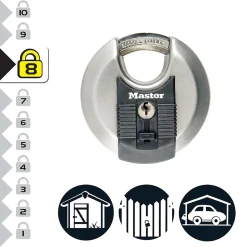 Cadenas à clé Master Lock Excell M40EURD disque en acier inoxydable Ø70 mm hauteur de l'anse 16 mm