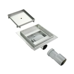 Caniveau de douche à carreler carré CIREA 20 x 20 cm, siphon anti-odeurs, drainage 36l/min, hauteur réglable SANIVERRE
