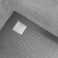 Caniveau de douche carré inox CARA 20 x 20 cm avec siphon anti-odeurs, drainage 36l/min, hauteur réglable SANIVERRE