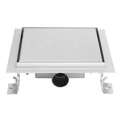 Caniveau de douche carré inox CARA 25 x 25 cm avec siphon anti-odeurs, drainage 36l/min, hauteur réglable SANIVERRE