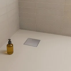 Caniveau de douche carré inox CARA 25 x 25 cm avec siphon anti-odeurs, drainage 36l/min, hauteur réglable SANIVERRE