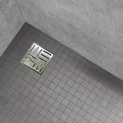 Caniveau de douche carré motif quadrillé DOMEO 12 x 12 cm siphon anti-odeurs, drainage 36l/min, h. réglable SANIVERRE