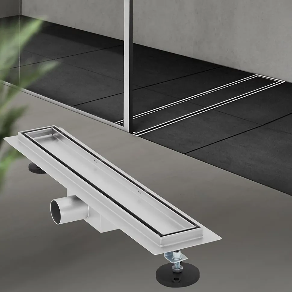 Caniveau de Douche 50 cm 2en1 à Carreler, Argent, Acier Inoxydable