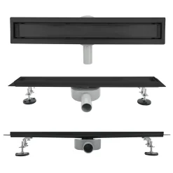 Caniveau de douche 2en1 VINY L.100 cm, réversible à carreler ou inox noir + siphon 360, drainage 36l/min - SANIVERRE