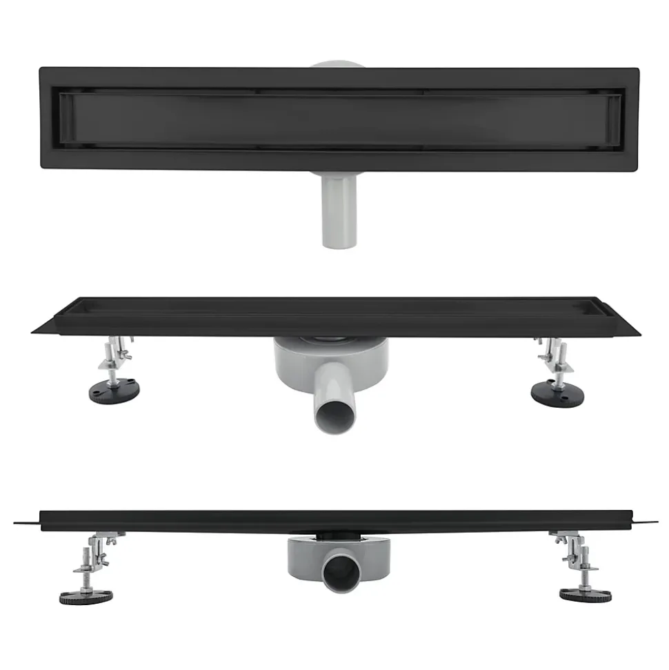 Caniveau de douche 2en1 VINY L.50 cm, réversible à carreler ou inox noir + siphon 360, drainage 36l/min - SANIVERRE