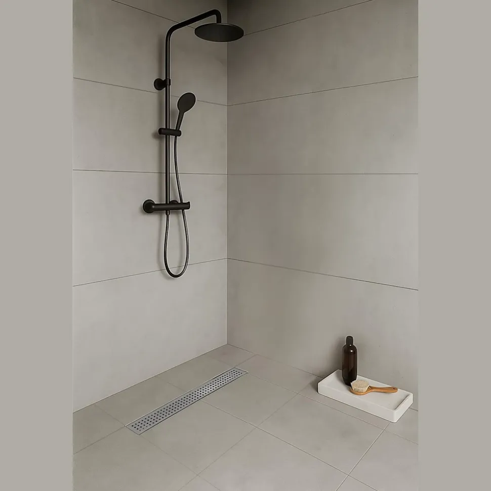 Caniveau de douche HOXY motif en pointillé L.50 cm anti-odeurs, filtre, drainage performant -SANIVERRE