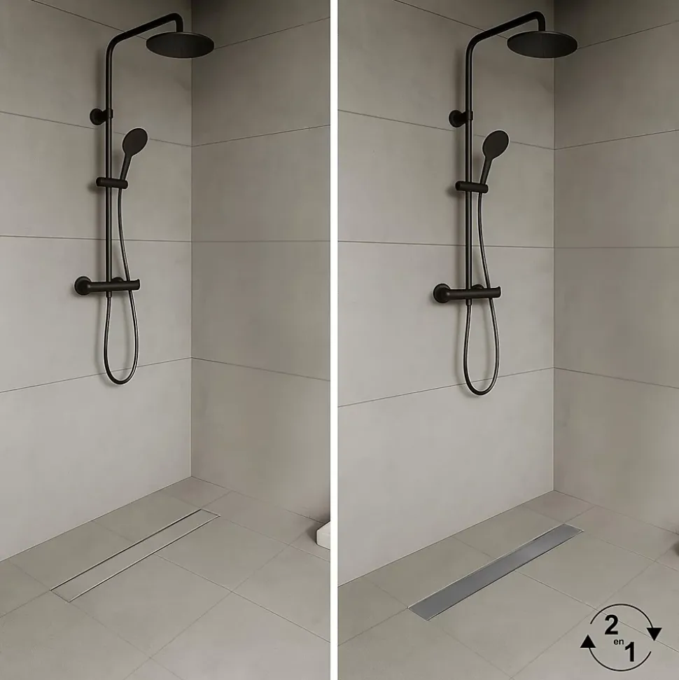 Caniveau de douche Italienne 2en1 CELO L.100 cm à encastrer réversible à carreler ou inox - SANIVERRE
