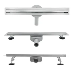 Caniveau de douche italienne étroit TIKA L.90 cm acier inoxydable avec siphon 360, drainage 36l/min SANIVERRE