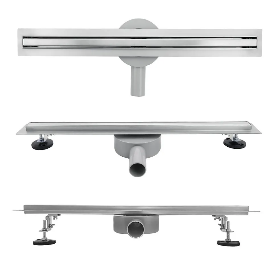 Caniveau de douche italienne étroit TIKA L.90 cm acier inoxydable avec siphon 360, drainage 36l/min SANIVERRE