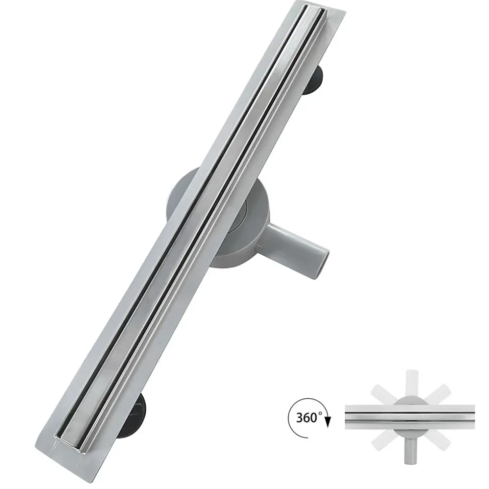Caniveau de douche italienne étroit TIKA L.90 cm acier inoxydable avec siphon 360, drainage 36l/min SANIVERRE