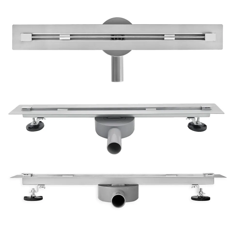 Caniveau de douche italienne slim DEKI L.80 cm acier inoxydable avec siphon 360, drainage performant SANIVERRE