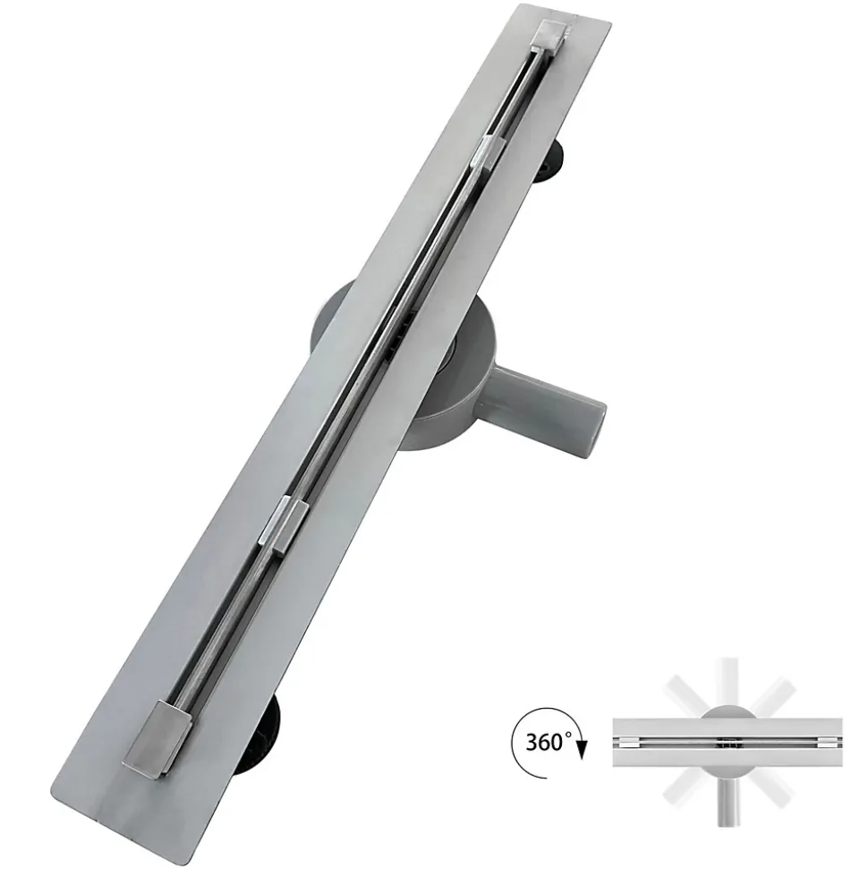 Caniveau de douche italienne slim DEKI L.80 cm acier inoxydable avec siphon 360, drainage performant SANIVERRE