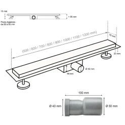Caniveau de douche KODY L.60 cm verre noir et inox, siphon anti-odeurs, drainage performant -SANIVERRE