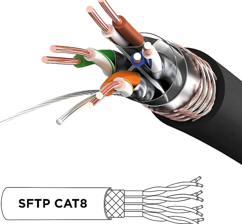 CAT8 BK 1m Câble Ethernet SFTP 2000MHz Transmission de données 40Gb Réseau LAN Internet Connecteurs en or RJ45 Duronic