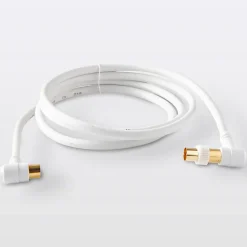 Câble coaxial Mâle / Femelle + adaptateur Mâle / Mâle coudé blanc Blyss Or, 1.5 m