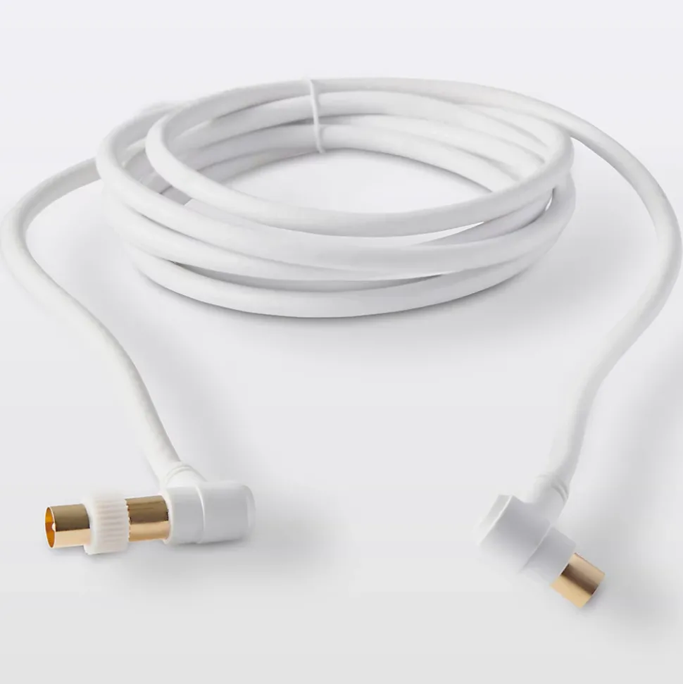 Câble coaxial Mâle / Femelle + adaptateur Mâle / Mâle coudé blanc Blyss Or, 3 m