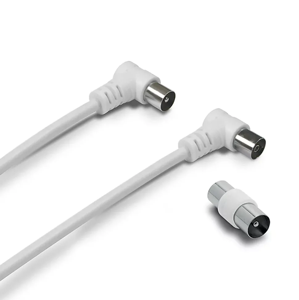 Câble TV coaxial 9,52 mm coudé mâle/fem. + adaptateur 9,52 mm - Metronic 338009