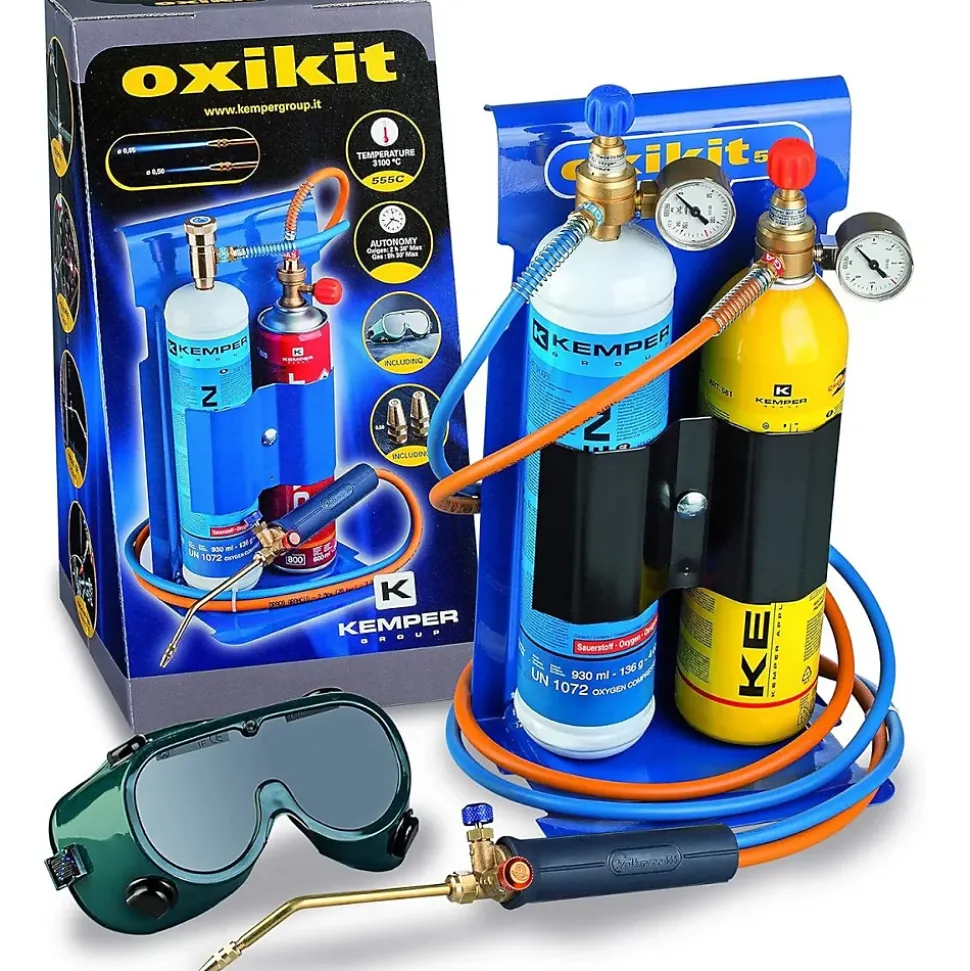 Chalumeau Bi-Gaz Oxygène Propane Pro 3300-C : Kit Complet Soudage & Brasage, Coupe Acier 5 mm, Détendeurs, Manomètres KEMPER