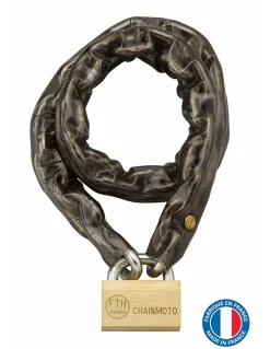 Chaîne acier cémenté zingué à clé Loops, moto, barrières, diamètre 8mm, 0.9m, gaine PVC, cadenas, 3 clés - THIRARD