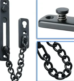 Chaîne de sécurité pour porte étroite, butée de porte à ressort, antivol, avec vis, acier inoxydable, finition noir mat