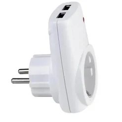 Chargeur Prise 16A + 2 USB 2.1A blanc