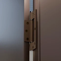 Charnière simple action à ressort, 150X40 mm, en aluminium anodisée bronze posée totalement en applique