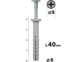 Cheville Clous Vis à Frapper Semin, 6 x 40 mm, Boite de 200 (lot de 2)