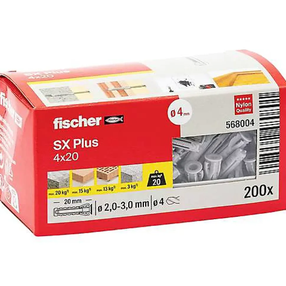 Chevilles à expansion FISCHER SX Plus 4 x 20 mm - boîte de 200 - 568004