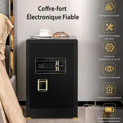 Coffre-fort avec Serrure à Code électronique, Coffre-fort avec étagère Amovible et Système d'Alarme, 36,5X37,5X59 CM, Noir