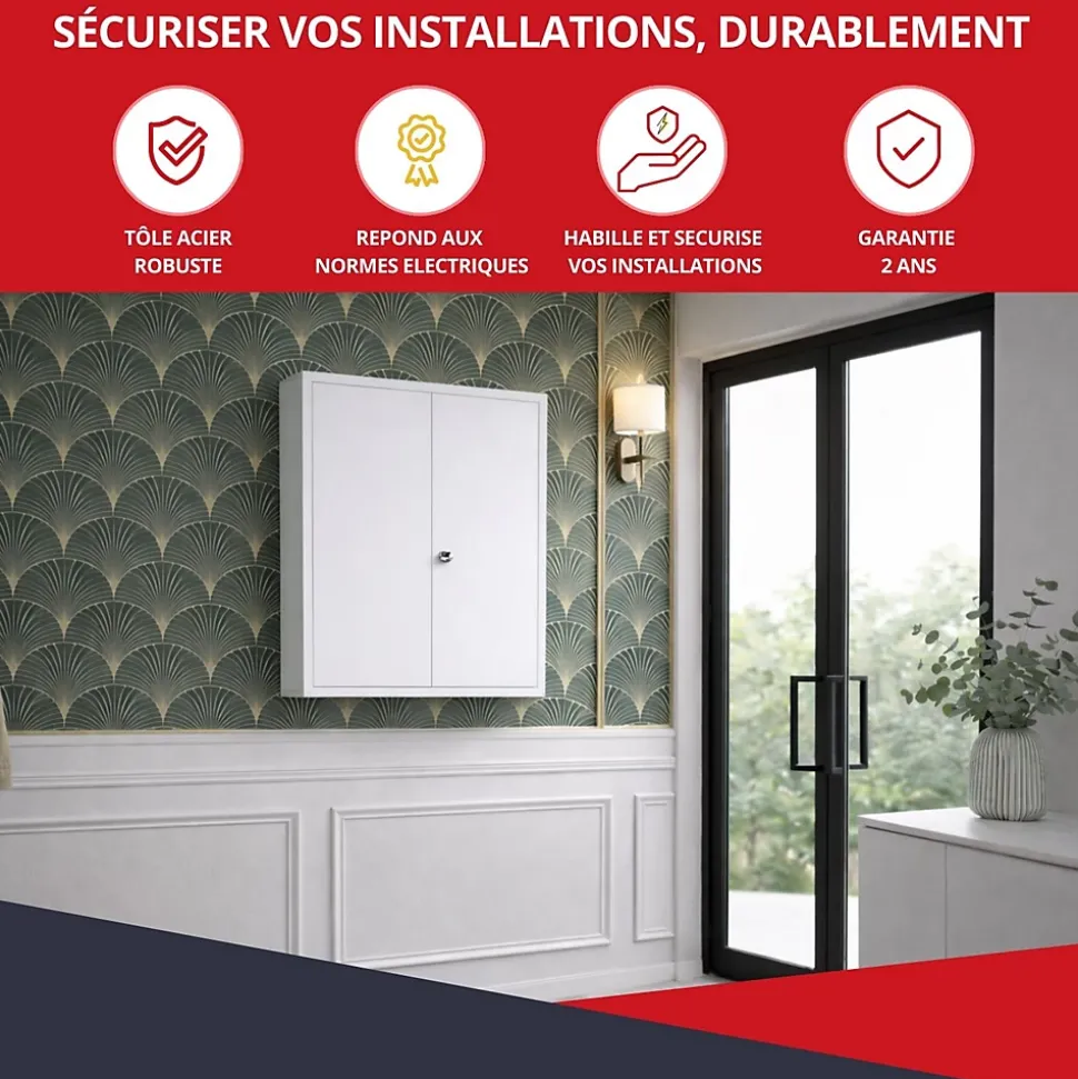 Coffret d'habillage ATOLE en acier avec clé pour tableaux électriques double - H 54 x L 58,5 x P 16 cm - Réf. RCH2T316GSS