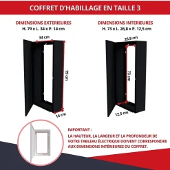 Coffret d'habillage ATOLE 13 modules en acier noir pour tableaux éléctriques - H 790 x L 340 x P 140 mm - Réf. RCH300NR